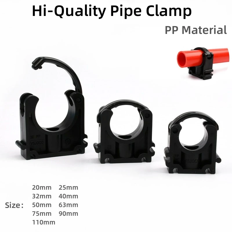 1PC 20~110mm Blakc PVC Pipe Clamp Connectors Aquarium Fish Tank Watering Adapter Fixed Fittings Garden Irrigation Tube Bracket