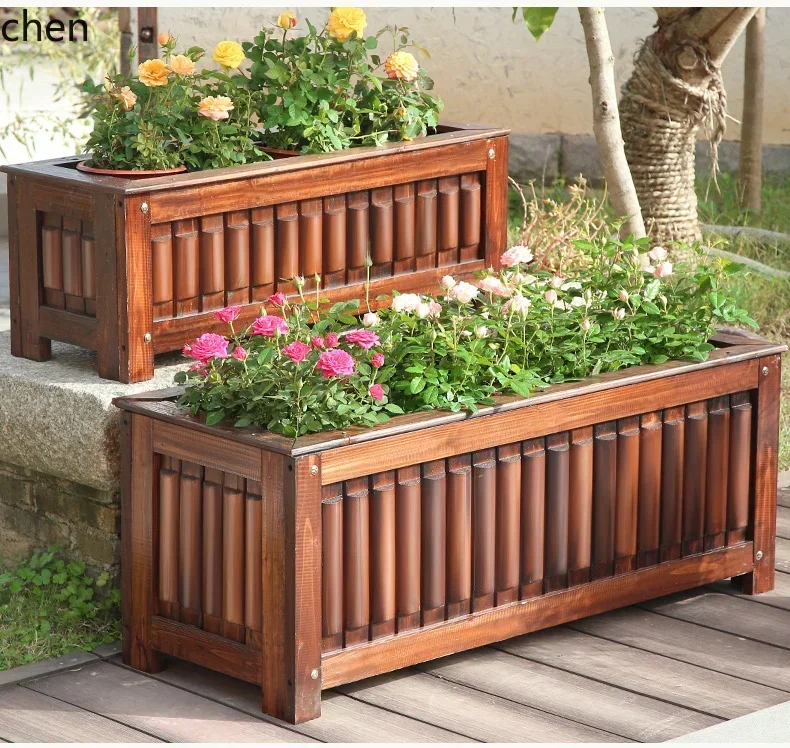 ZML Flower Box Planting Box Outdoor Courtyard Rectangular Flower Pot Outdoor Tree Planting  Special Balcony Flower Box