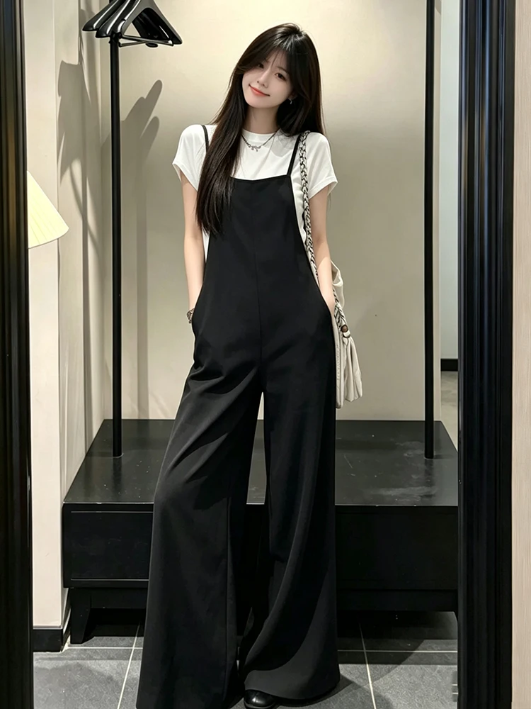 Korean Gentle Style High Waist Overalls Women's Summer Slimming Casual Floor-Length Pants Wide Leg Pants Comfortable Fit