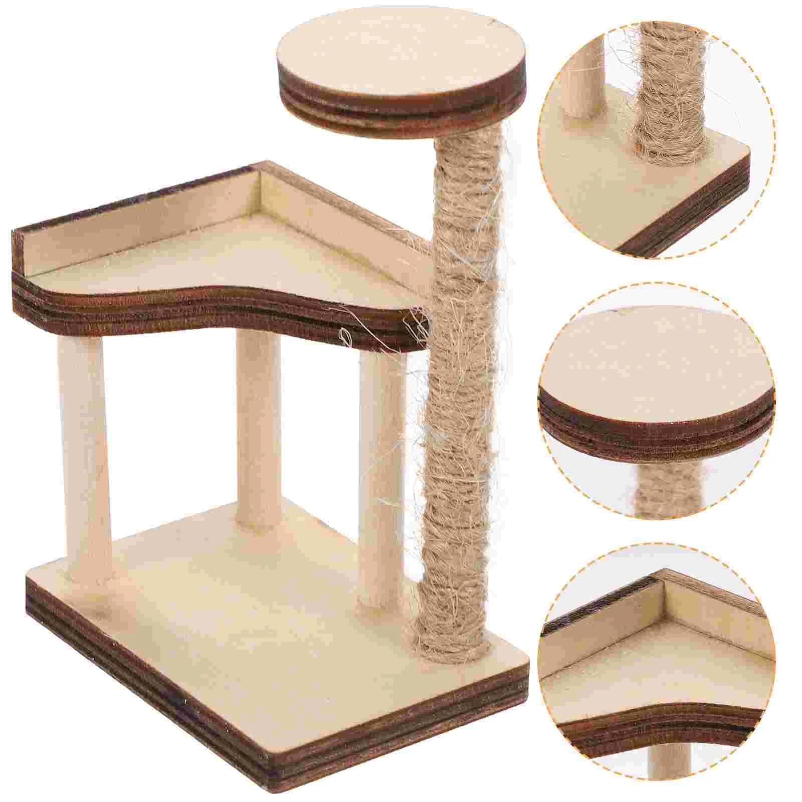 1:12 casa de bonecas mini móveis modelo de cena em miniatura simples estrutura de escalada de gato em branco ( 633001 -1) Decoração de árvore pequena de madeira