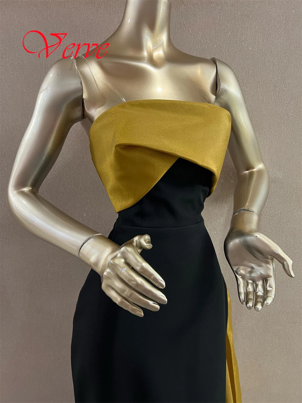 Customized Exquisite Black Satin Evening Dress High Quality Strapless Zipper Back Mermaid Contrast Color Special Occasion Gowns