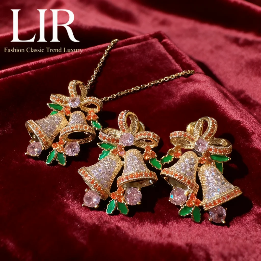 

Женский комплект украшений на заказ LIR: серьги с драгоценными камнями-колокольчиками, рождественский колокольчик, ожерелье с цирконом ААА (стиль Rich Lady)