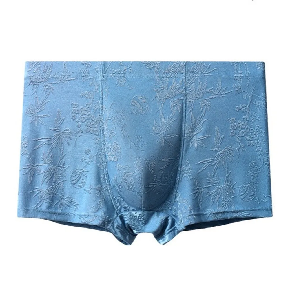Men Ice Silk Jacquard Boxer Shorts Middle Waist Underwear Solid Male Underpants Daily Intimate Underpants Panties Boxer Shorts
