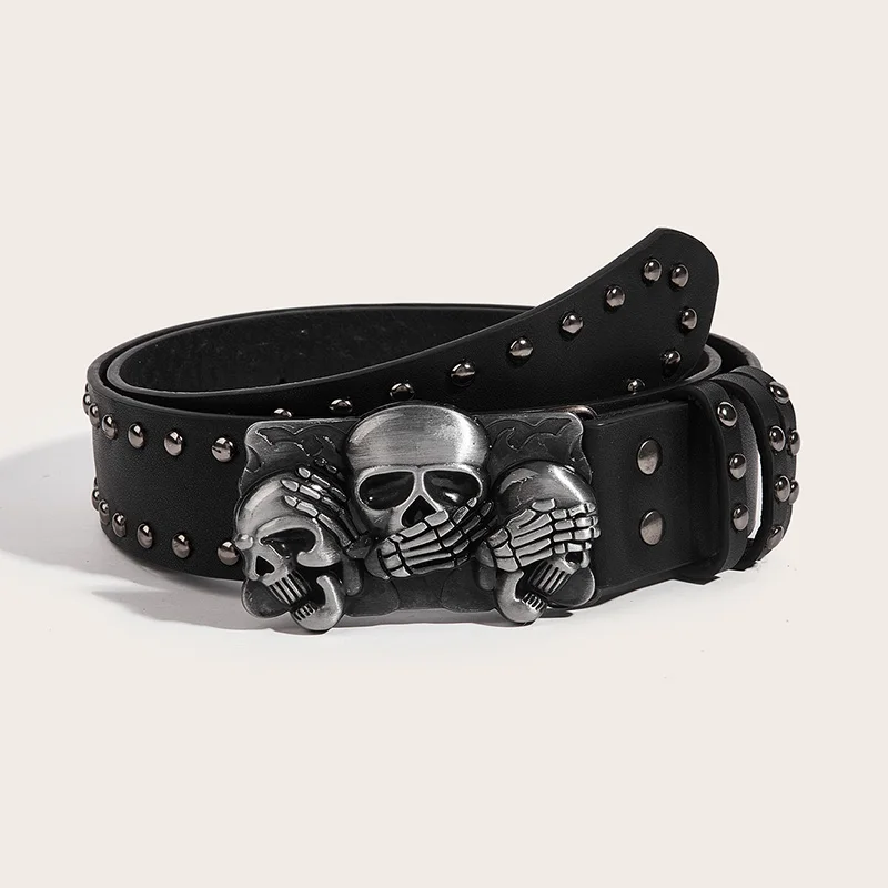 Desinger Belts For Women High Quality Luxury Brand Punk Goth Rivet Black Jeans Unisex Men Belt Paw Skull Buckle Waistband Man