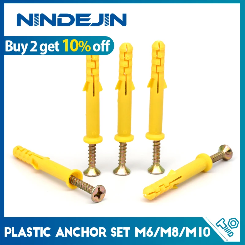 

NINDEJIN 75-600pcs Drywall Anchors Plastic M6 M8 M10 Expansion Anchors with Self tapping Wood Screw Wholesale