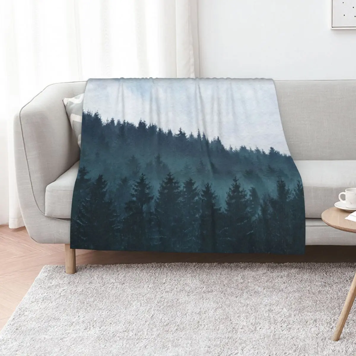 Euphoria // Winter Vibes Vintage Fairytale Snow Forest With Cascadia Trees Covered In Magic Blue Fog Season Throw Blanket