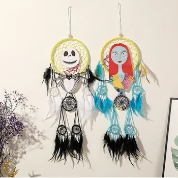 Halloween Decor Feather Ornament Halloween Dream Catcher Wall Hanging Decoration Sally Jack Wind Chime Ornament Halloween Gift