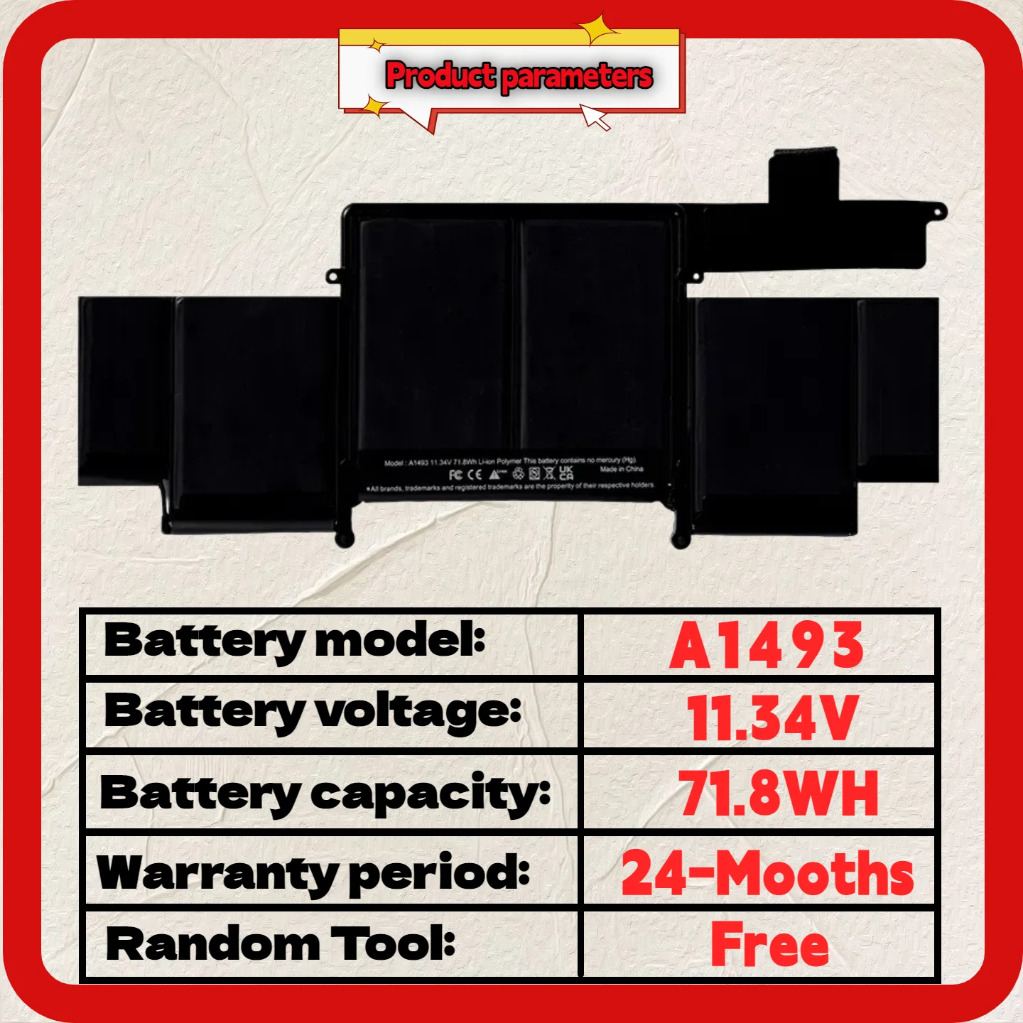 도매 및 소매 ❗ ❗ ❗   애플 맥북 프로 13인치 2013 2014 레티나 A1502 ME864LL/A ME866LL/A ME865LL/A용 A1493 노트북 배터리