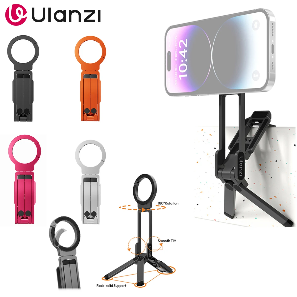 Ulanzi MA38 Mobile Phone Photography Stand Selfie Stick Double Magnetic Overhead Tripod for Samsung Xiaomi Huawei iPhone Vivo