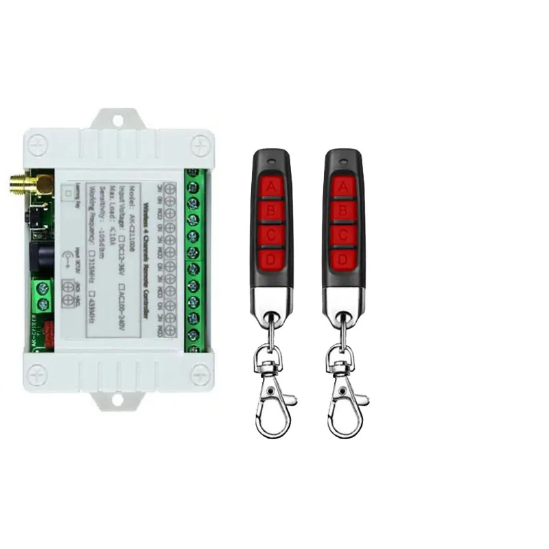 Smart Multiple DC 12V 24V 36V 10A 433MHz 4CH 4 Channel Wireless Relay RF Remote Control Switch Receiver + red Thumbs Transmitte