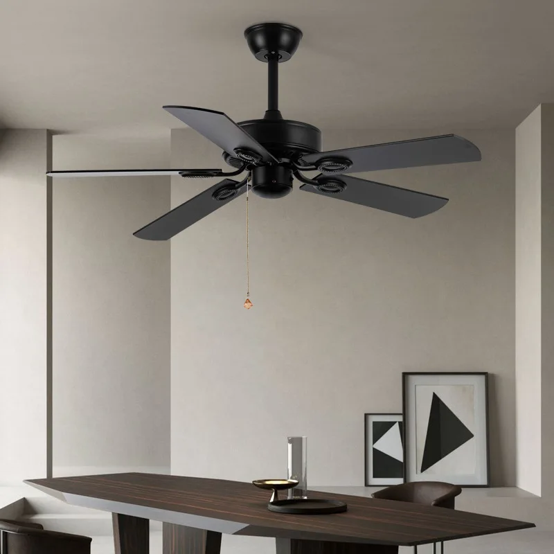 Imagem -02 - Black Retro Wooden Blades Teto Fan Light American Estilo Iron Silent Simple Fan Lamp Led Chandelier For Dining Room And Bedroom