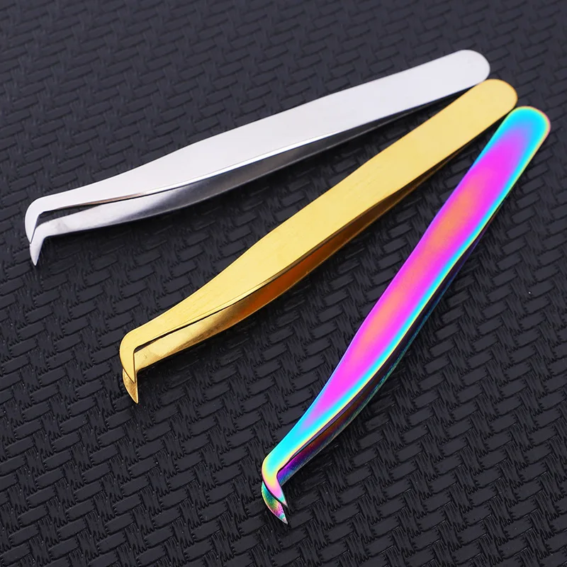 1pc pinças de cílios de aço inoxidável de alta precisão colorido prata ouro diy pinça de cílios extensão ferramentas de maquiagem