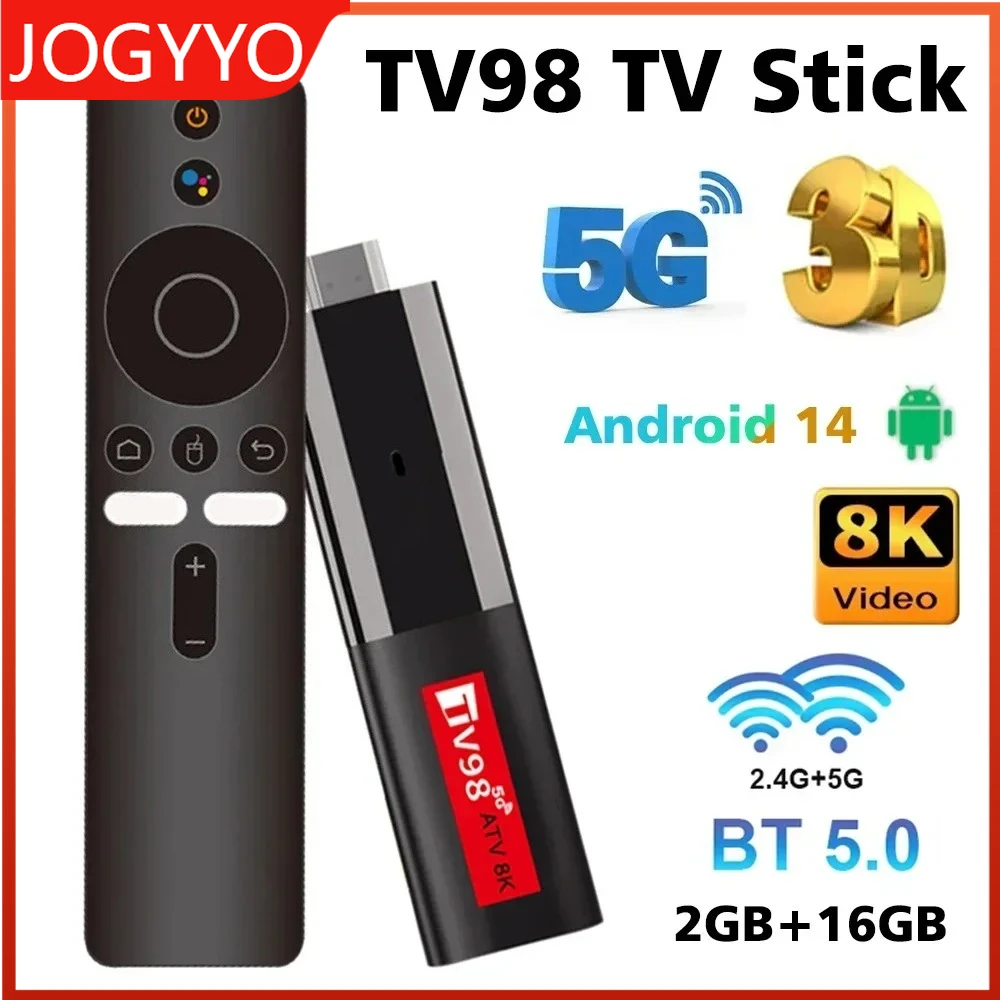 TV98 TV Stick Allwinner H618 Android 14 8K 2.4G&5G Streaming TV box رباعي النواة Cortex A53 WiFi 2GB + 16GB بلوتوث صوت عن بعد