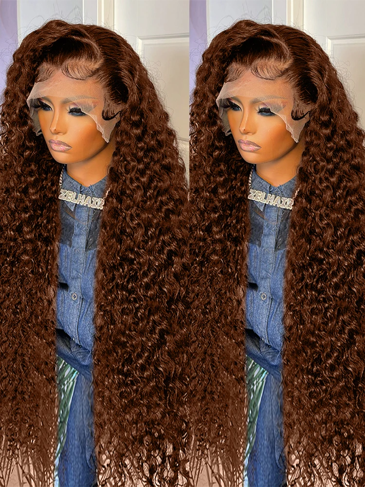 

Chocolate Brown 13x4 Lace Front Wigs Human Hair 250 Density Deep Wave Wig 30 Inch Water Curly Brazilian Human Hair For Women ﻿