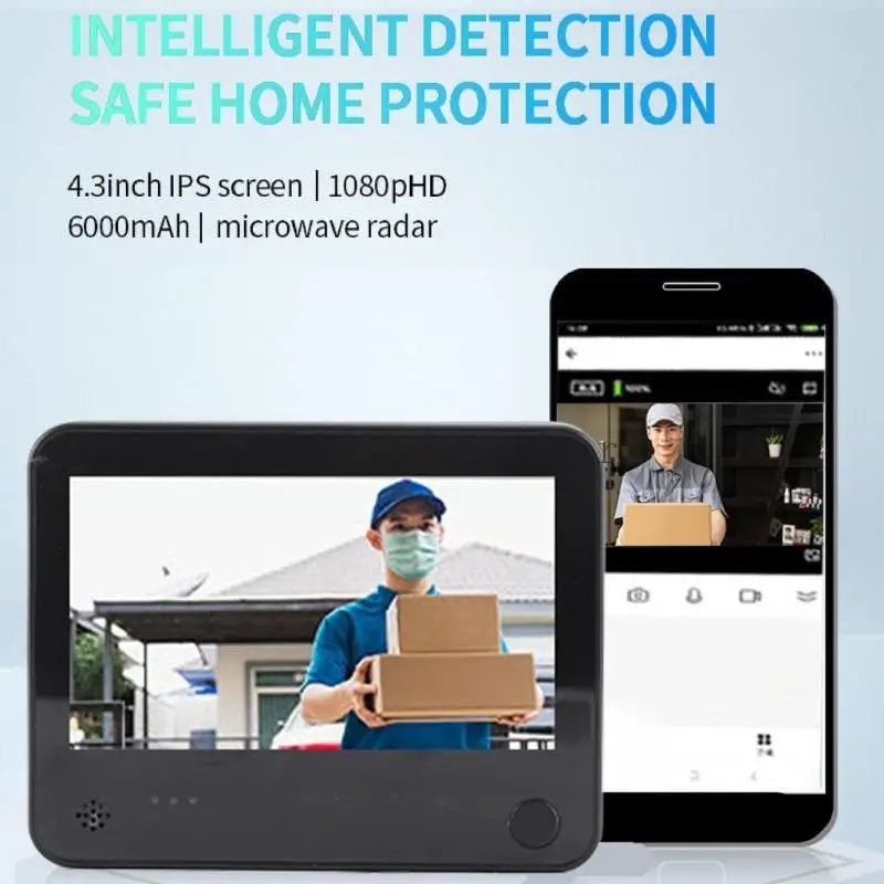 Câmera campainha sem fio Display 4,3 polegadas 1080p IR Night Visibility Monitoramento 87HC