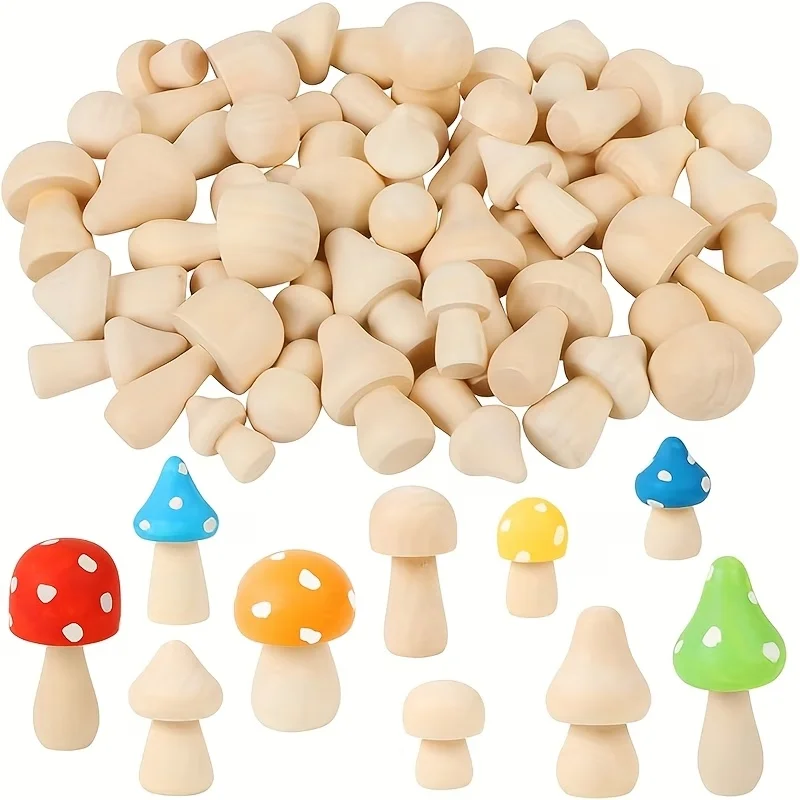 24 Pieces/12 Pieces/6 Pieces Unfinished Wooden Decorative Mushrooms, Natural Wood Mushroom Crafts for DIY Art Projects, DIY Color Party Decorations, Home Decoration
