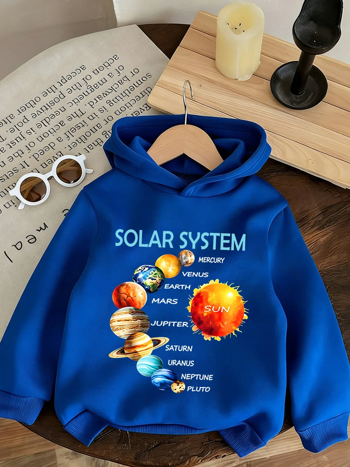 Kids Solar System Graphic Printed Hoodies Boys Girls Space Planets Sweatshirt Astronomy Educational Long Sleeve Pullover Tops