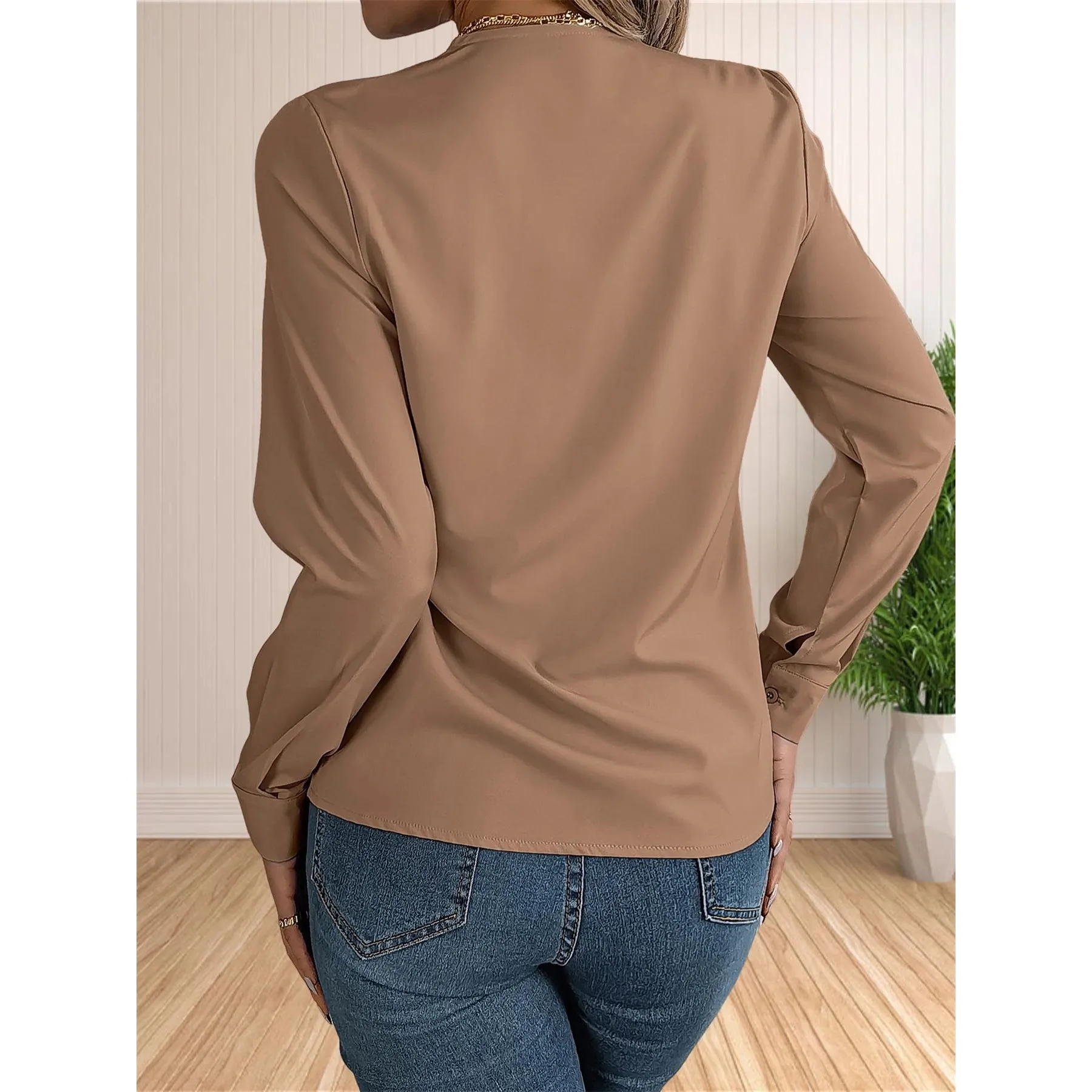 

Ele Pure Color Long Sve irt Layered Sle Женские деловые повседневные свободные кроя V-Ne Regular Length Premium Quali