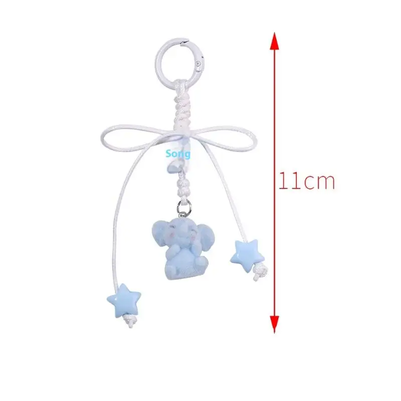 Light Blue Flocked Elephant Keychain Pendant Cartoon Bow Animal Keyring Bag Pendant Key Holder Best Friend Gifts view 6