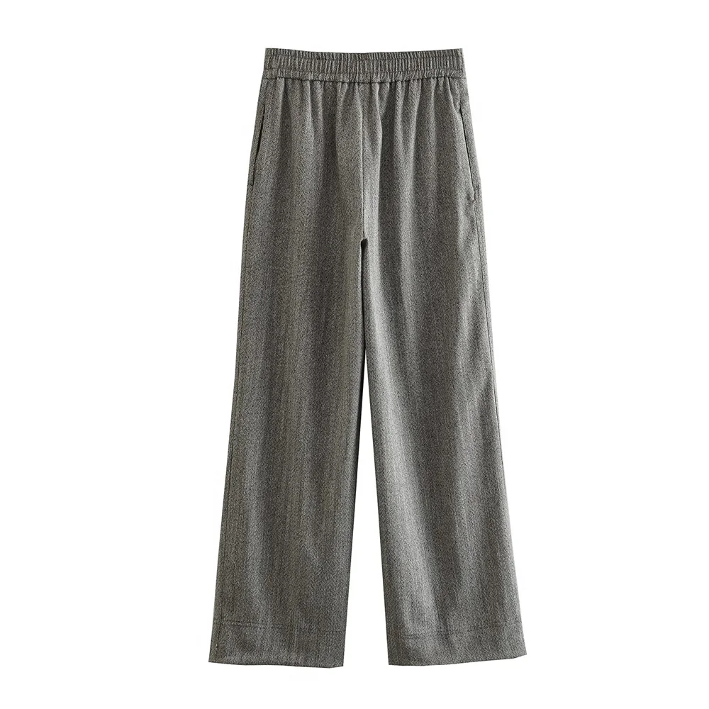 

TRAF Autumn New Product Women's Fashion Casual Solid Color High Waist Loose Wide Leg Pants Long Pants