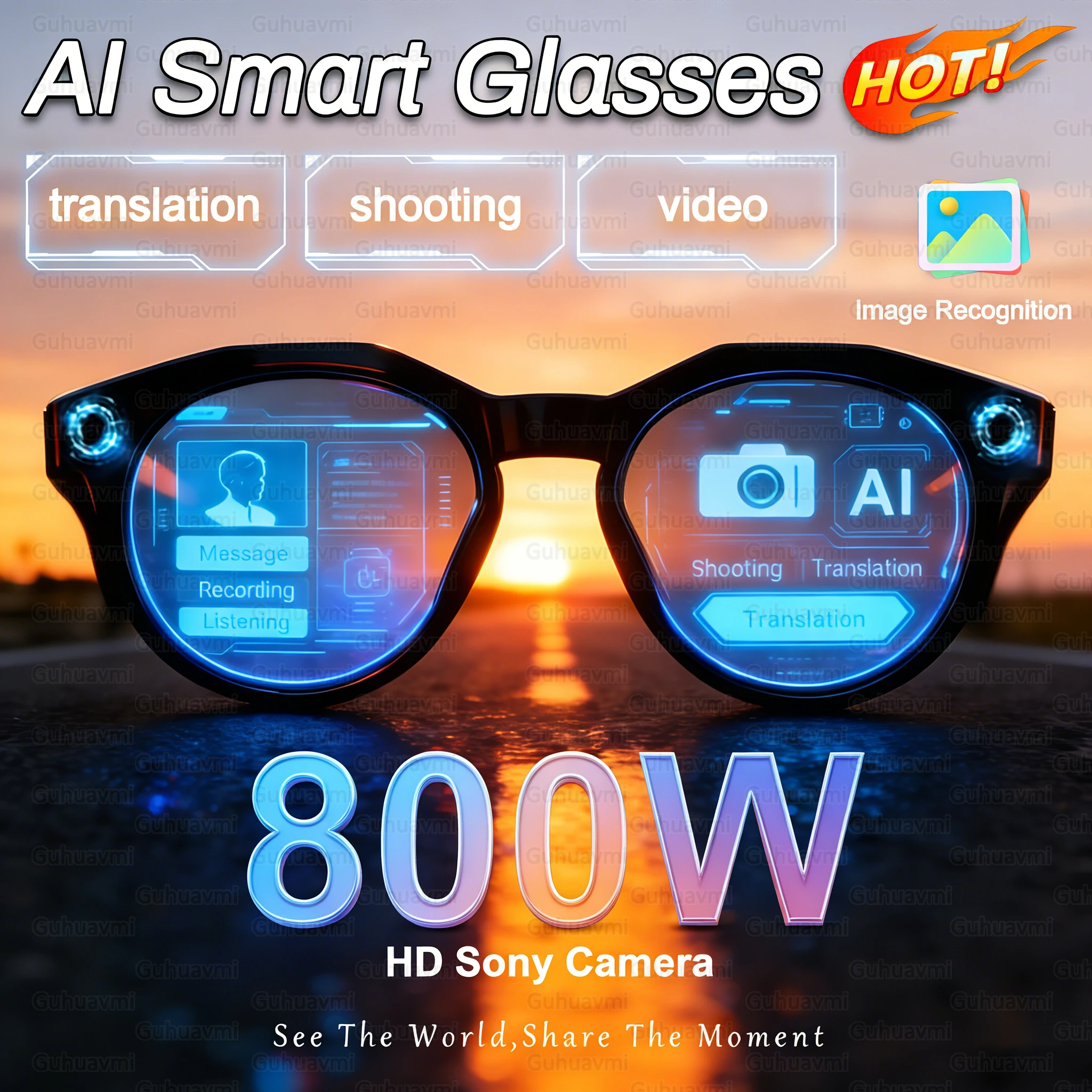 

2026 New 800W HD Camera Smart Glasses Men Real-time Translation WIFI Transmission Music Player AI Chat Glasses For Android IOS