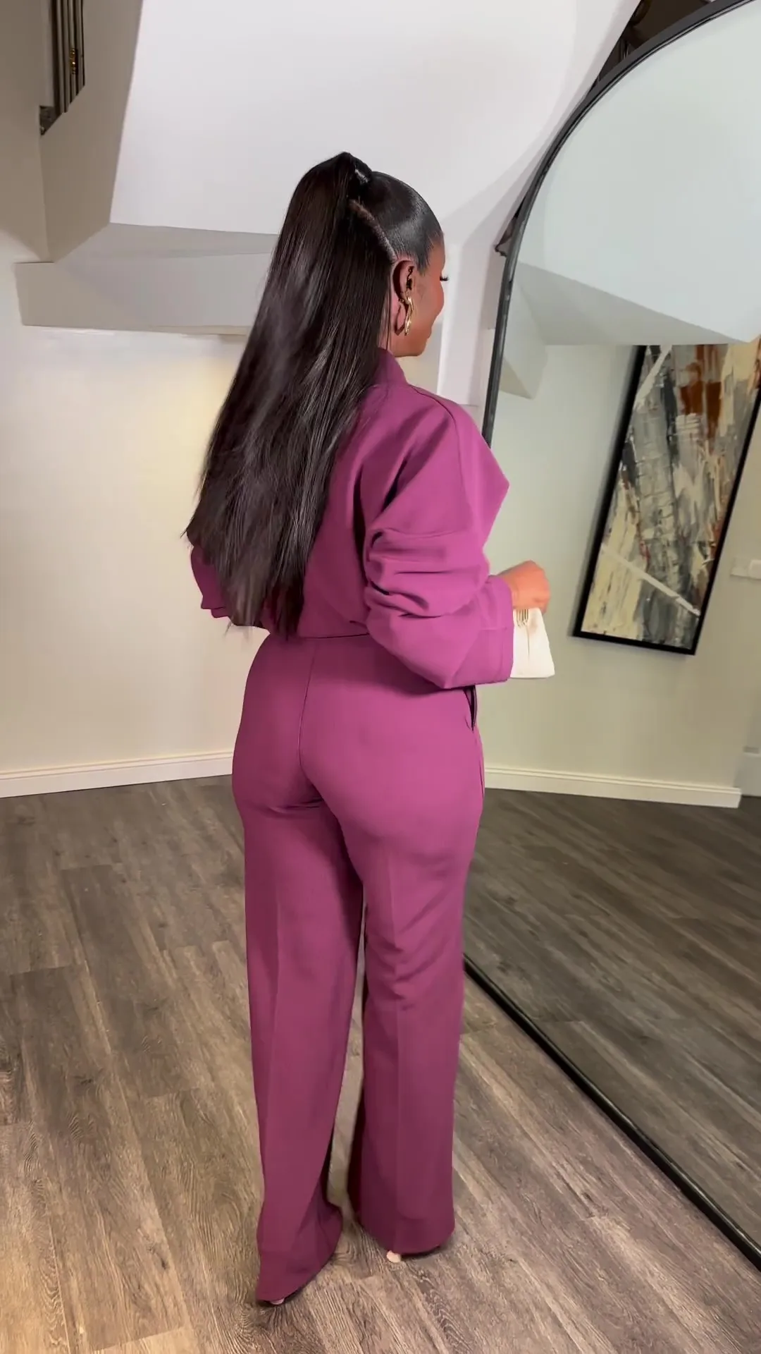 Traje de pantalones informales holgado para uso diario, conjunto de pantalón versátil de colores sólidos para primavera y otoño, Top de manga larga con cuello en V, pantalones de pierna ancha de 2 piezas