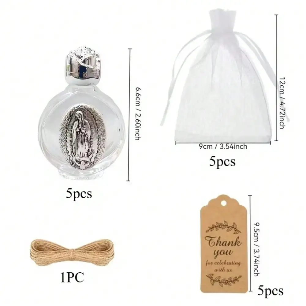 16-teiliges Geschenkset mit Gläsern in Form von Flaschen mit dem Motiv der Jungfrau Maria – Flasche für Heiliges Wasser (15 ml, leere Flasche), für Taufen, die Eucharistie und kirchliche Veranstaltungen. – Detail 4