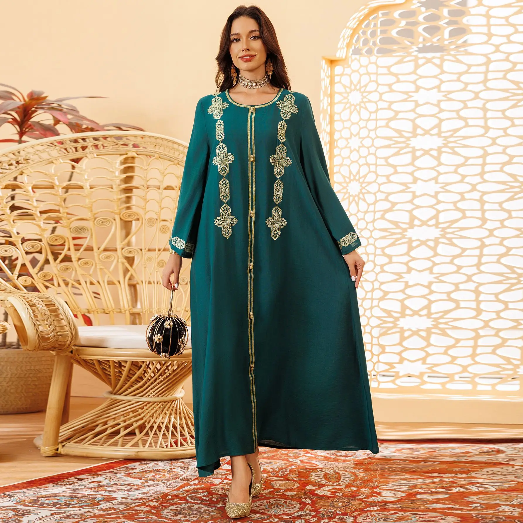 Eid Muslim Dress for Women Abaya Dubai Embroidered Dress Printed Kaftan House Robe Oversized 2025 muslim women dresses AB428