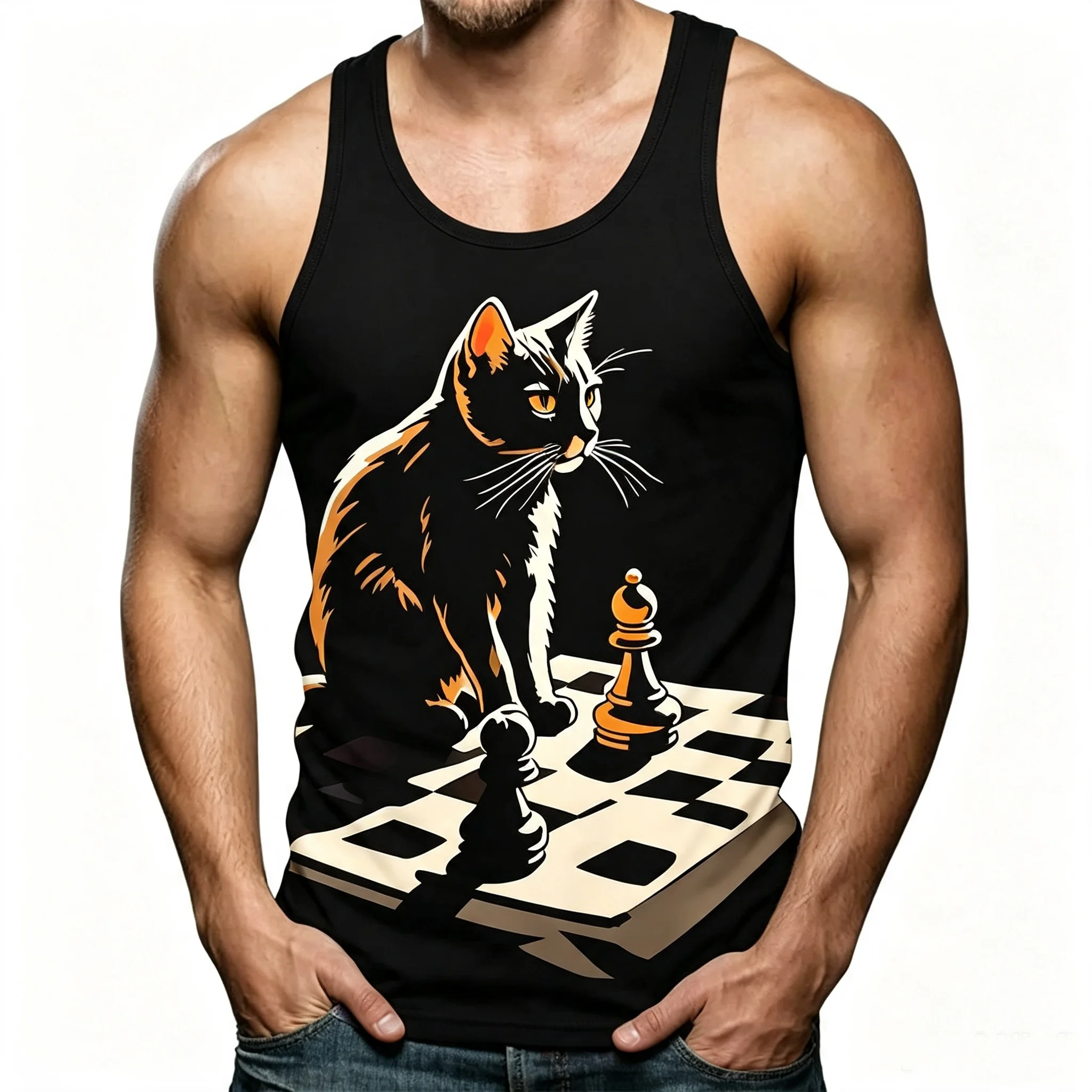 Funny Laser Cat Dinosaur 3D Print Tank Tops Men Women Casual Oversized Fitness Gym Vest Harajuku Sleeveless T Shirt Men Clothing
