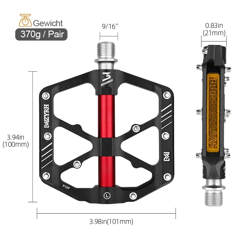 Reflective Bicycle Pedal 3 Bearings Non-Slip MTB Pedals Aluminum Alloy Flat Applicable Waterproof Bicycle parts