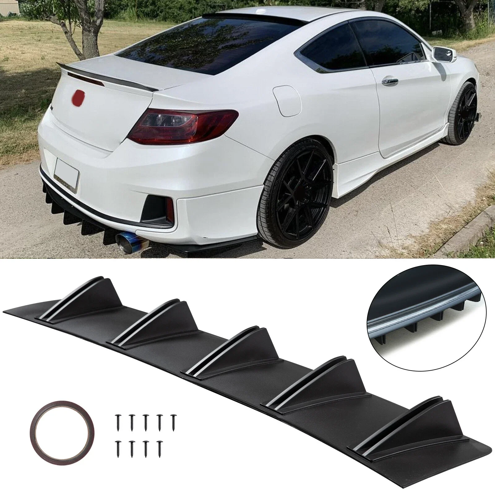 

Rear Bumper Lip Spoiler for Honda Accord , 81cm Matte Black Diffuser Splitter with 10 Shark Fins