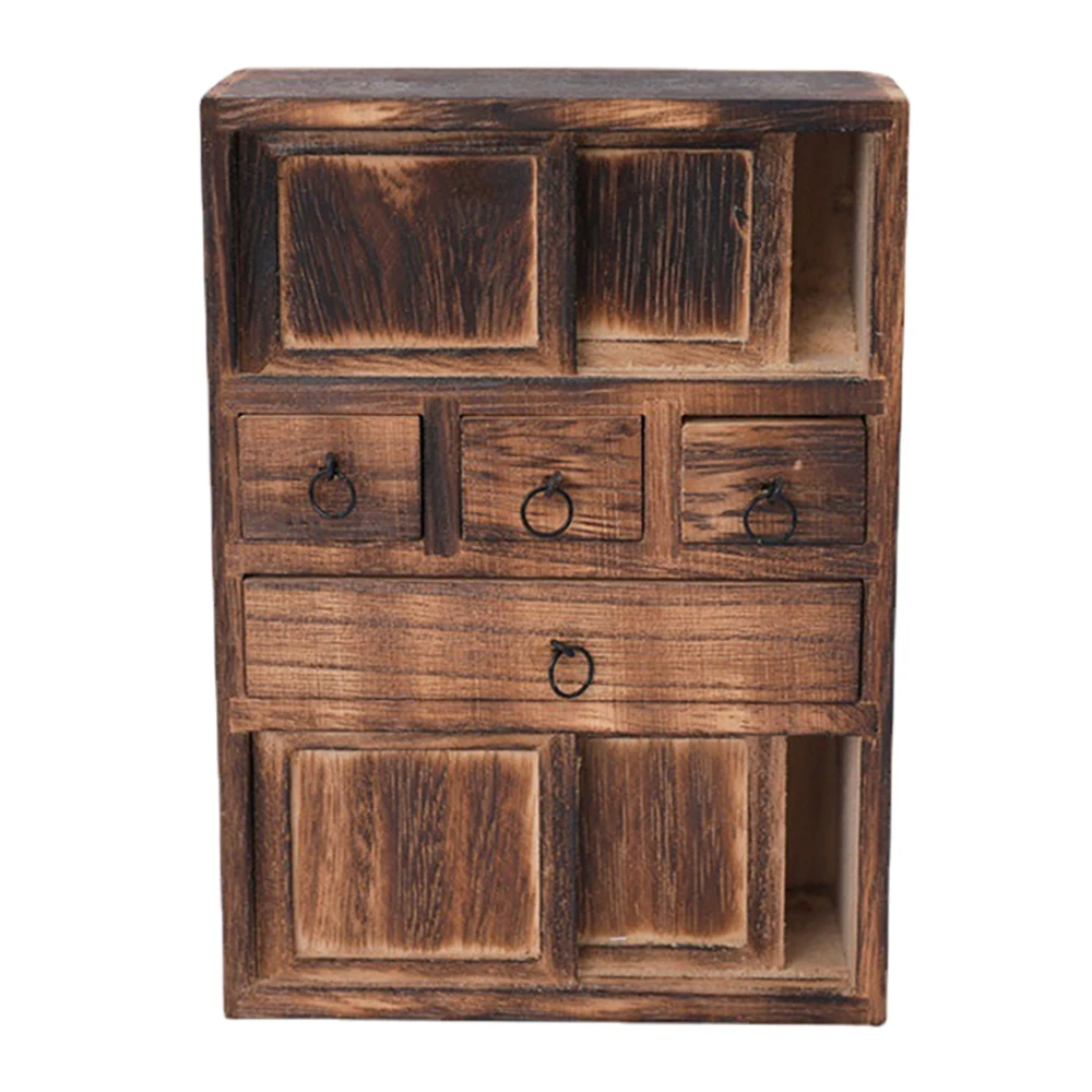 1/12 DollHouse Miniature Kitchen Retro Wooden Cupboard Chest of Drawers Dollhouse Ornaments Accessories