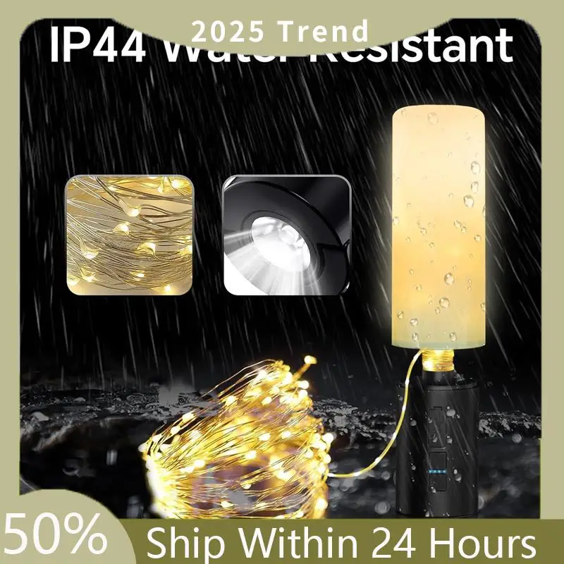 

A35F New Camping Lantern With String Light(33Ft), Rechargeable 4000Mah Charger Bank, IP44 Waterproof Camping String Lights, Dura