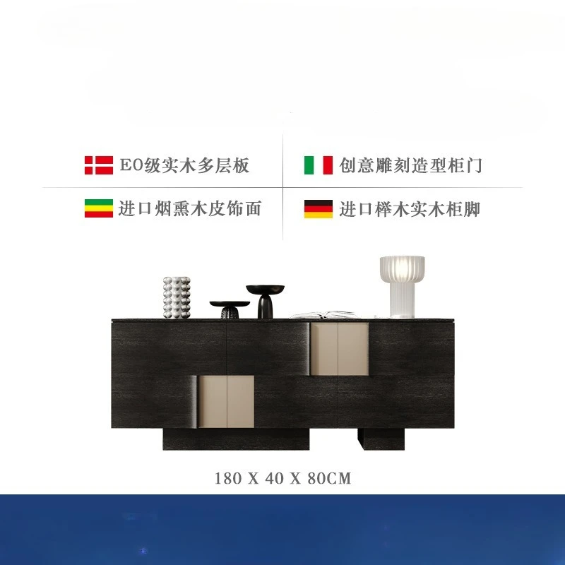 Armoire latérale de salle à manger de luxe légère italienne, armoire de rangement murale intégrée, armoire de porche moderne et simple de styliste en bois massif