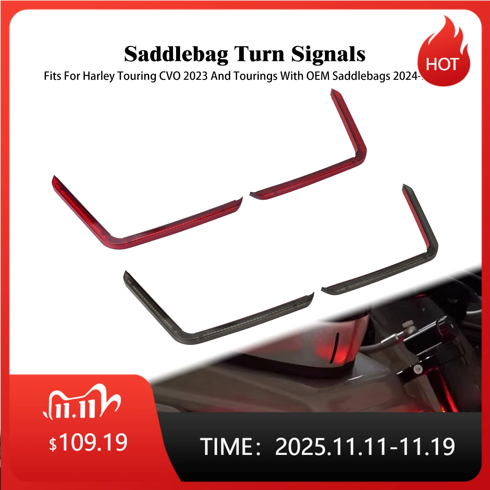 

Motorcycle Saddlebag Turn Signals LED Lights Running Brake Lamp For Harley Touring CVO Electra Glide 2023 Street Glide 2024-Up