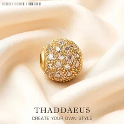 Crushed Pave Golden Beads,Pure 925 Sterling Silver Charms Trendy DIY Jewelry Accessories Gift