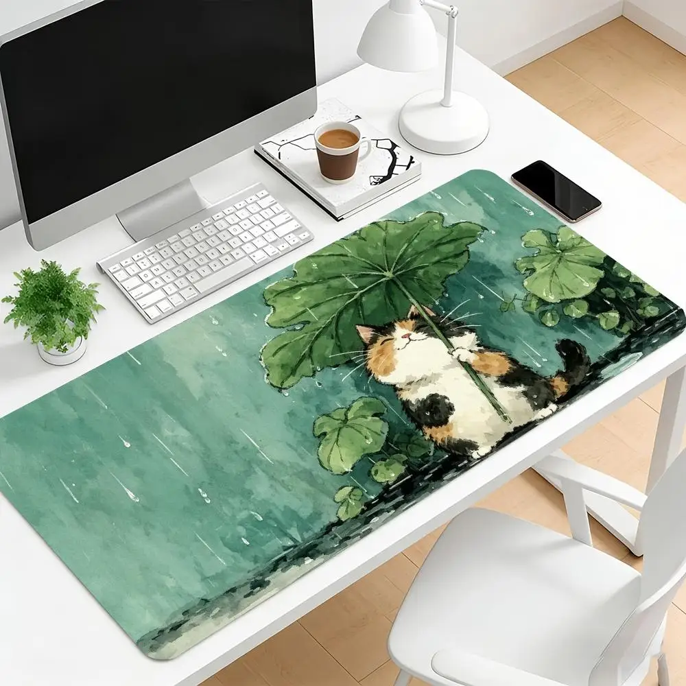 Extra Large Durable Mouse Pad with Cute Cat, Fish, and Scenery Design Game Desk Mat Non-Slip Rubber Base Keyboard Mat Home Decor