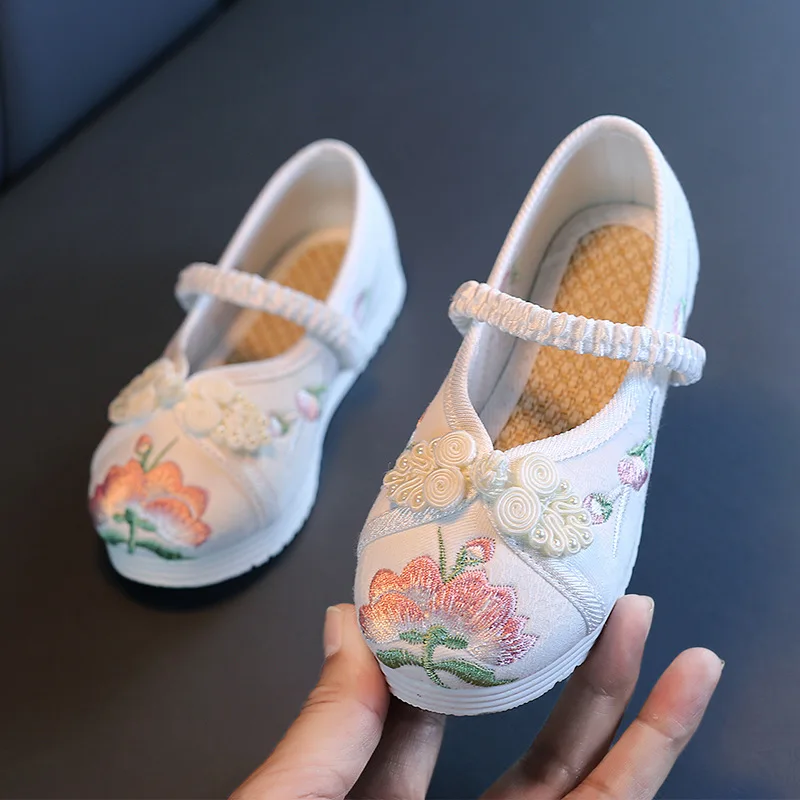 Chinese Ancient Hanfu Shoes For Girls Kids Chinese Traditional Embroidered Shoes Halloween Party Carnival Cosplay Han Fu Shoes