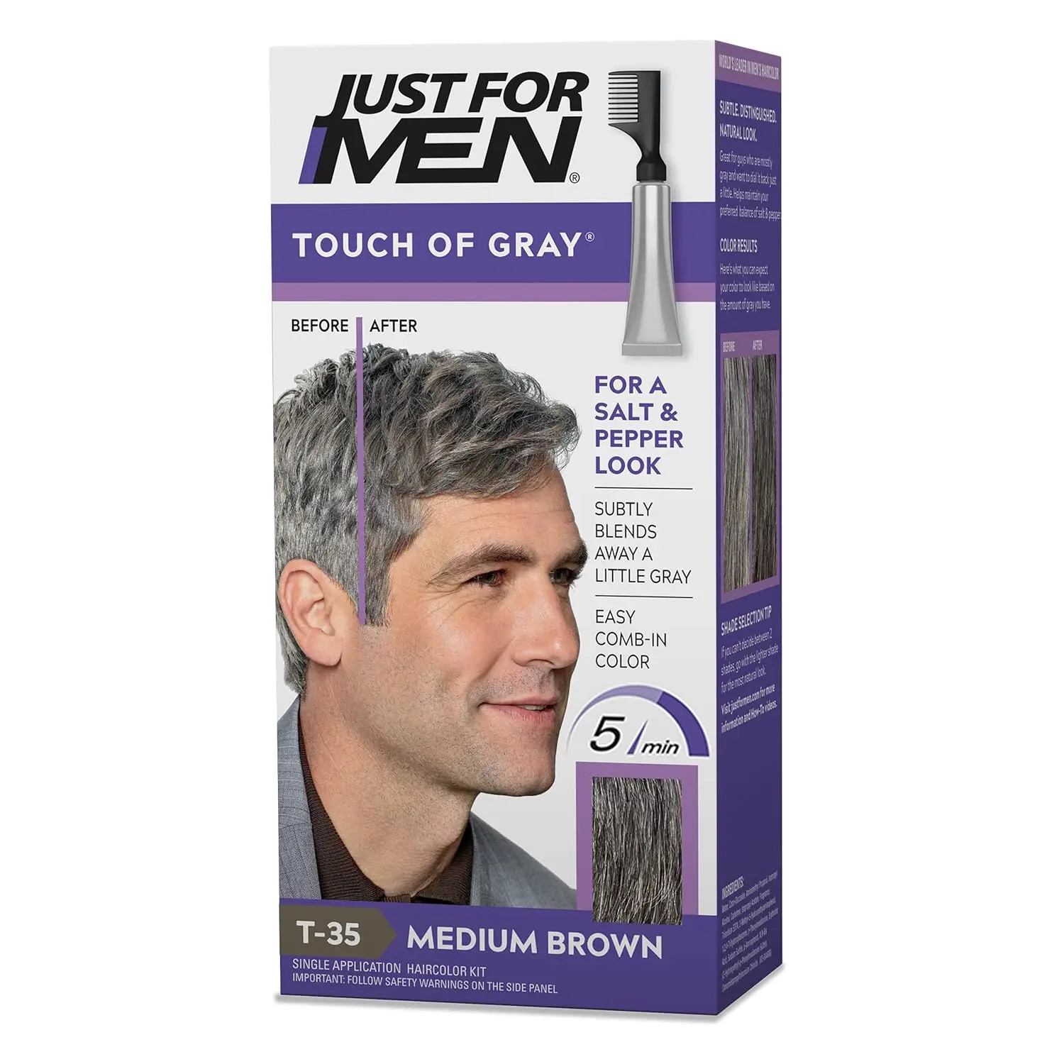 

Men's Hair Color Kit for Salt & Pepper Look, Easy Comb Application, Medium Brown, Lasts 8 Weeks