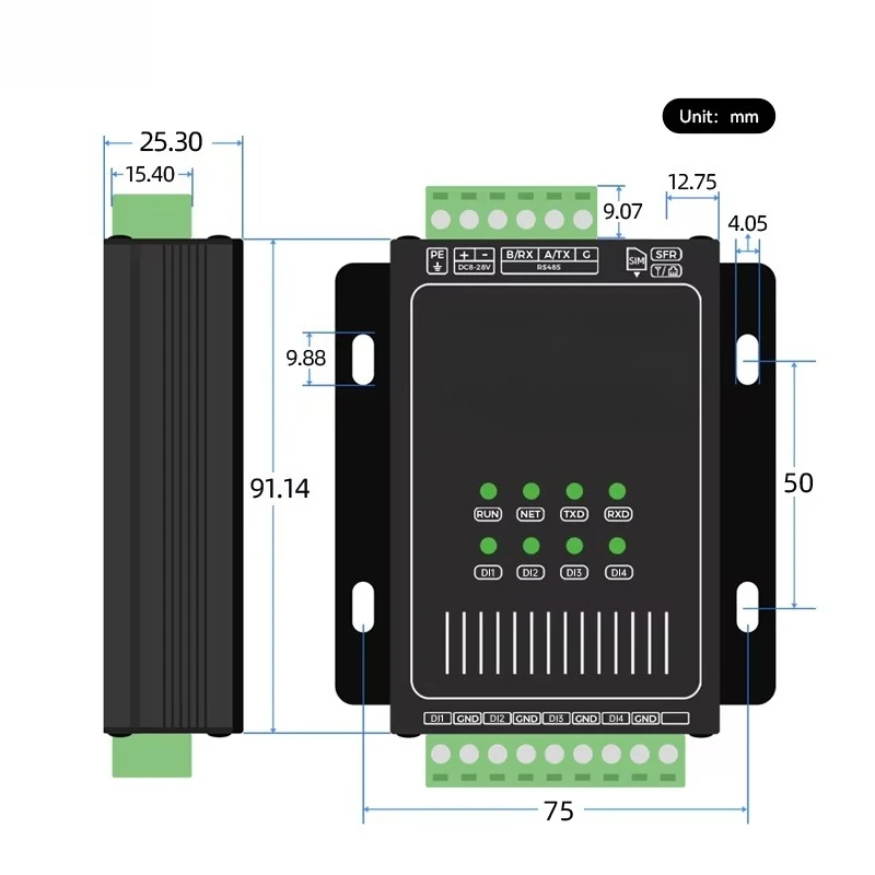 4000m Support Modbus 4 Channels of Acquisition and Output Industrial Data Transmission Wireless Module