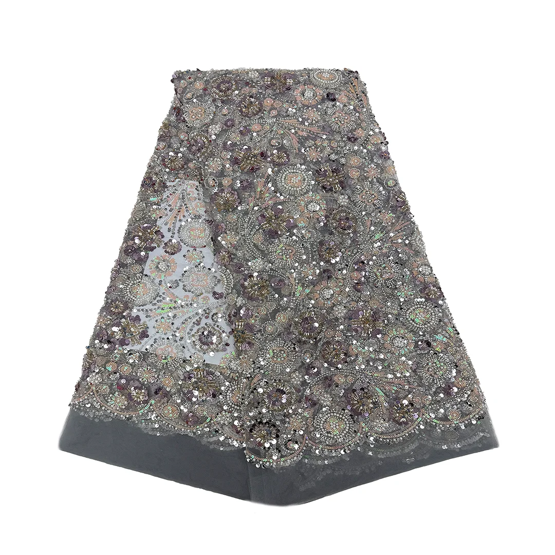 High-Quality Beaded Printing Embroidery with Stones Sewing Net Cloth Women Hot Sale 3D Beaded Lace Fabric Wedding Dress 2025