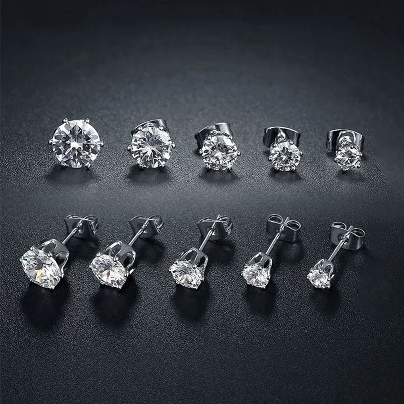 5Pair/Set 4/5/6/7/8mm Fashion Crystal Earrings for Women Gold & Silver Color Zircon Ear Piercing Stud Jewelry Accessories