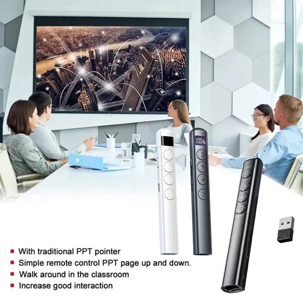 2.4GHz Wireless Presenter Red Laser Page Turning Pen RF Mouse Presentation USB Power PPT Remote Control Pointer Volume Poin E5R9