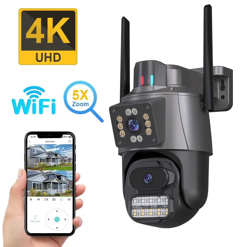 8MP PTZ WiFi Camera with Dual Screen Color Night Vision Outdoor  Security IP Camera CCTV Surveillance Camera ICSEE App