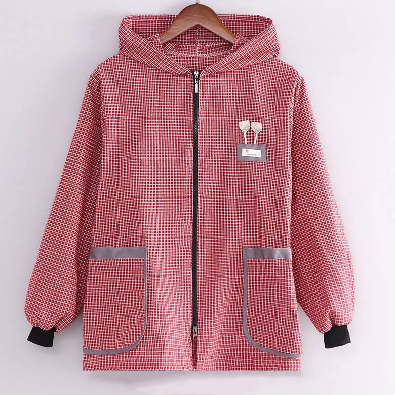 Cotton Apron Zipper Smock Women Cooking Dirt Resistant Home Kitchen Work Clothes Outer Wear Long Sleeve Adjustable Pockets