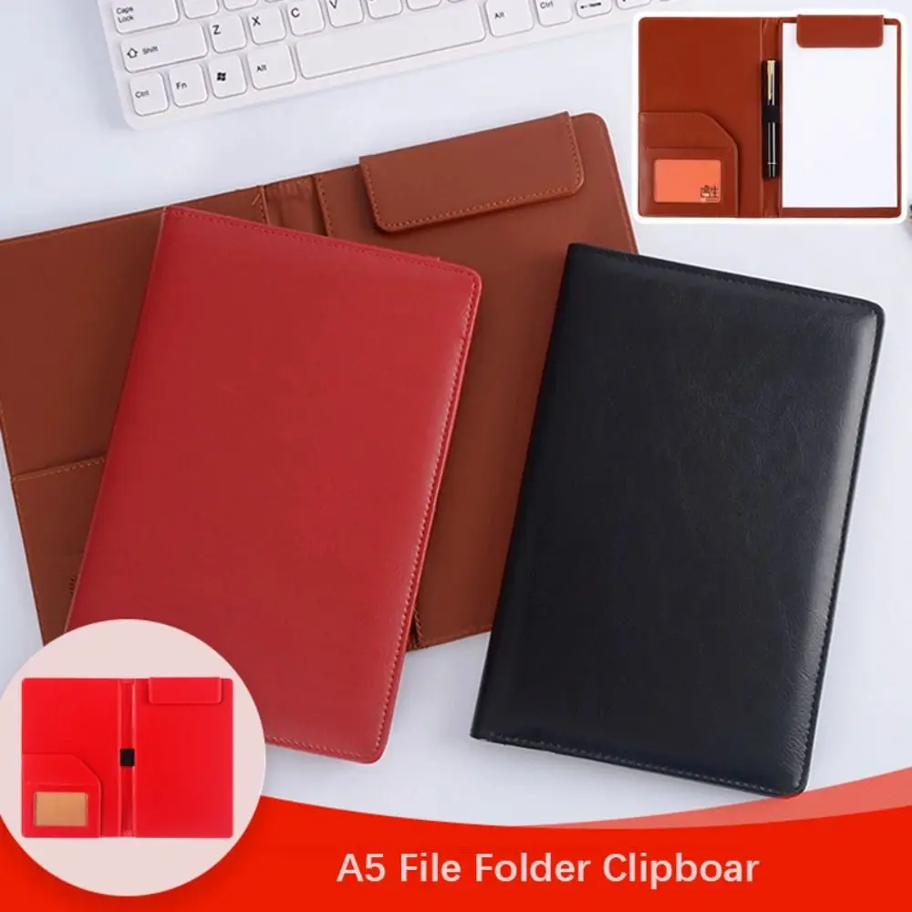 PU Leather A5 File Folder Card Slot With Elastic Pen Insert Business Meeting Contract Clamp Waterproof Order Dishes Note Holder view 5