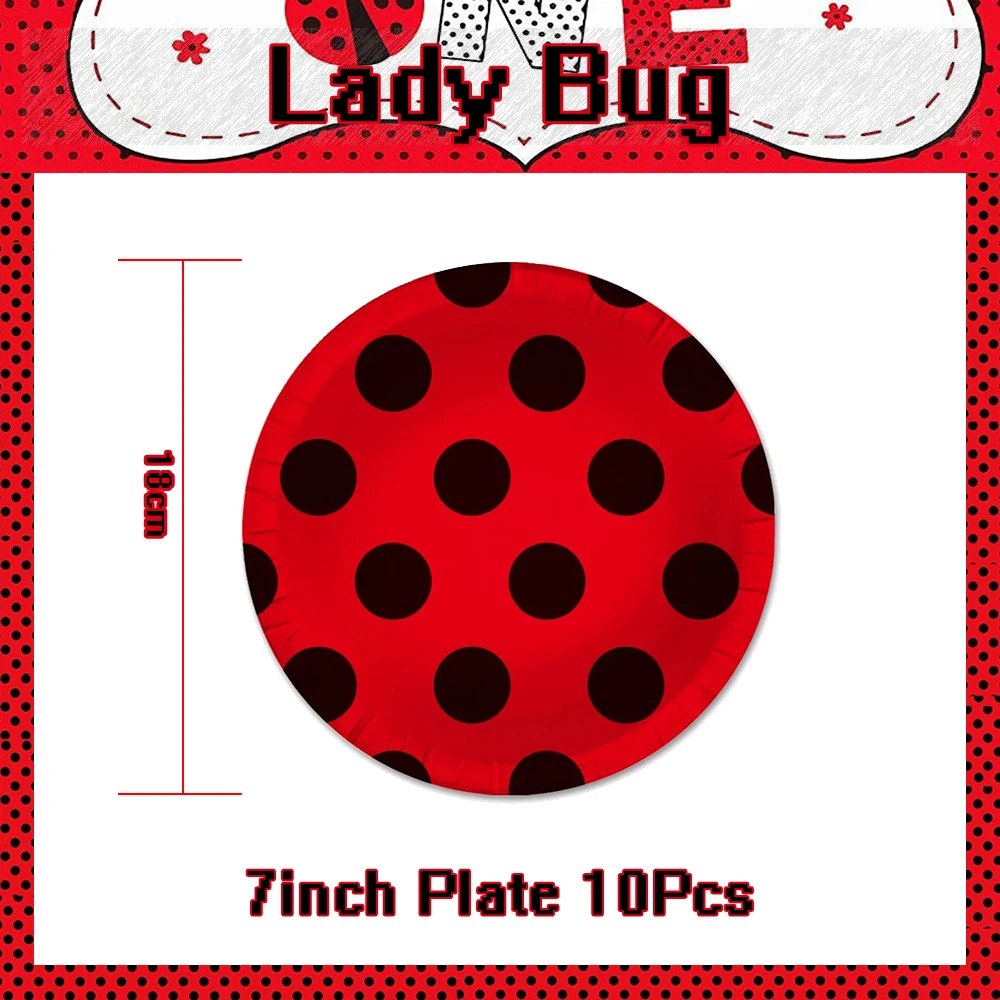 Red Ladybug Black Point Children DIY Event Gifts Party Supplies Tableware Paper Plate Cup Napkin Party Decoration Scene Layout