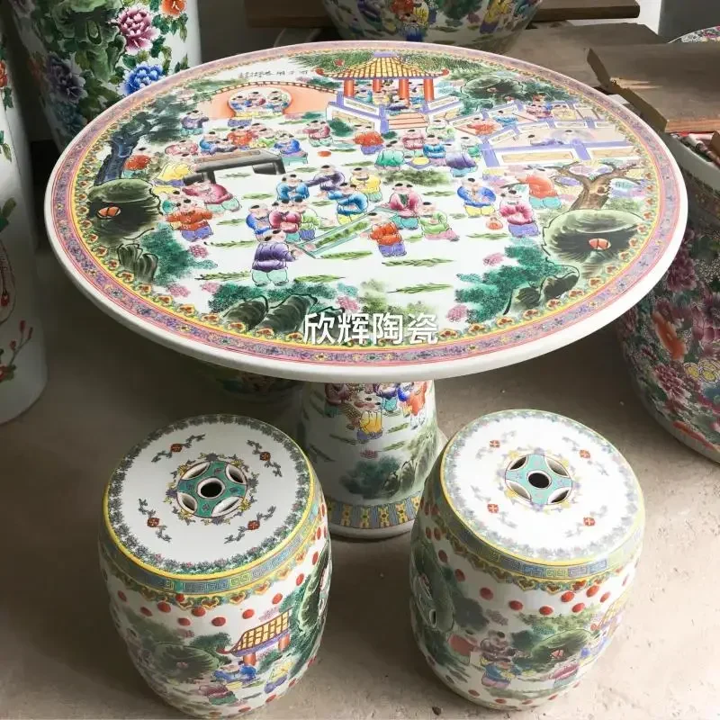Ceramic table, stool set, heavy industry hand-painted pastel Baizitu outdoor courtyard balcony garden tables and chairs