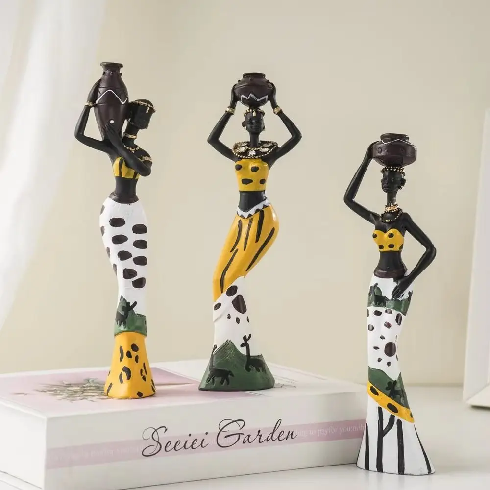 

3pcs Handicraft African Woman Sculpture Figurines Model Abstract Tribal Lady Statue Collectible Crafts