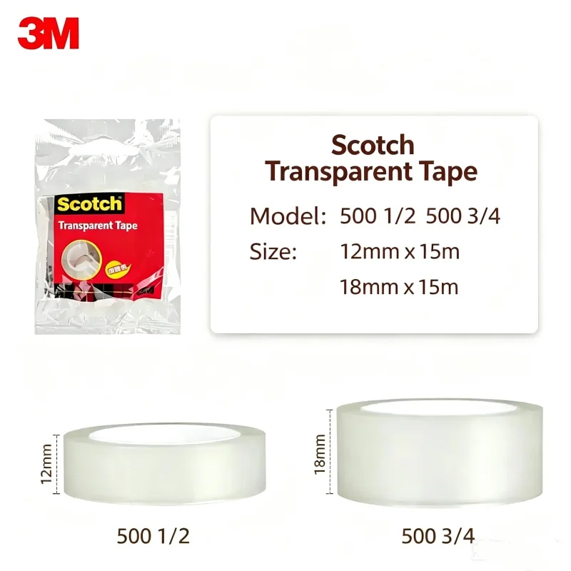 3M Scotch 500 Transparent Adhesive Tape Strong High Adhesion Clear Stationery Tape For Office & Financial Supplies 12mm 18mm